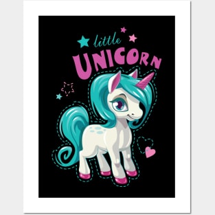 Cute little unicorn girl with a stars & hearts Posters and Art